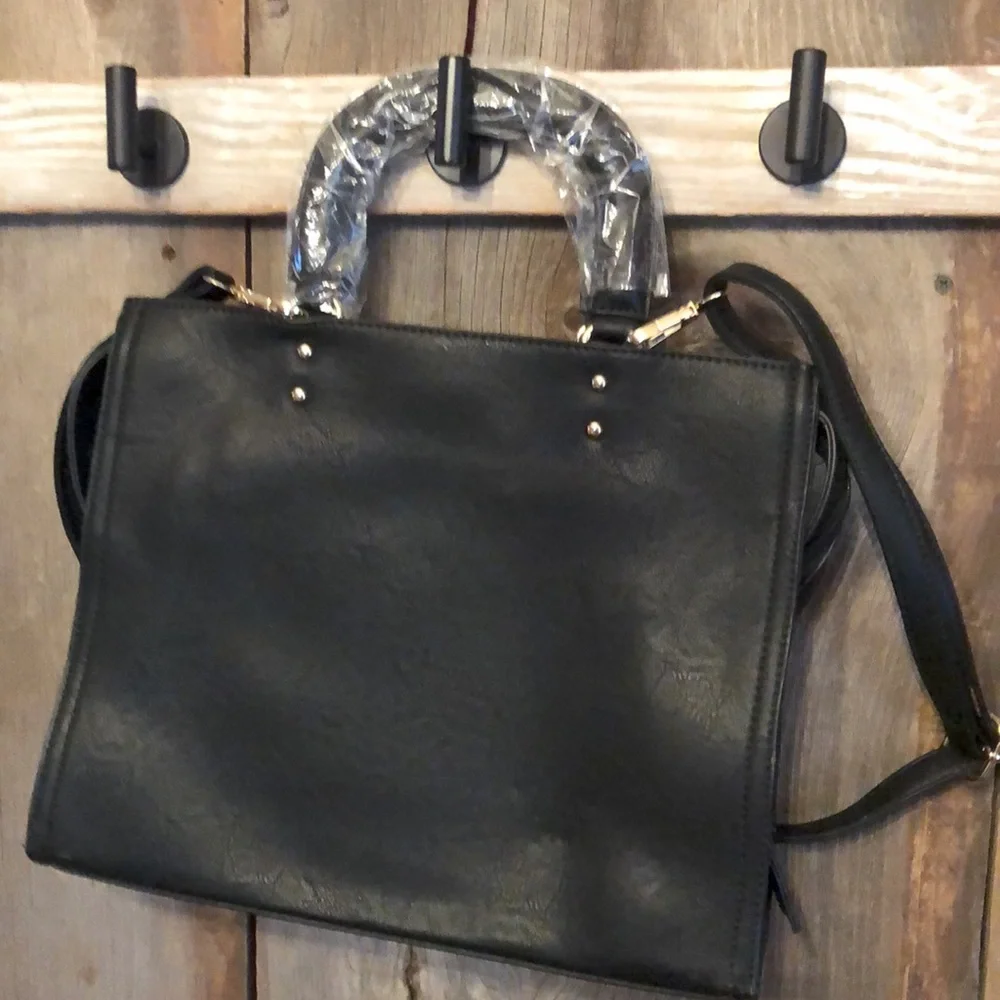 Pink Haley Black Faux Leather Patchwork Crossbody Satchel Bag Purse Tote